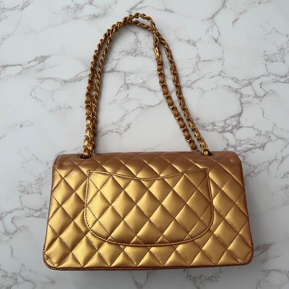 Chanel Metallic Lambskin Quilted Medium Double Flap Golden - Picture 8 of 12